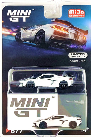 Mini GT 1:64 Chevrolet Corvette Z06 w/ Z07 ⬜ Arctic White ⬜ MIJO Exclusive #677