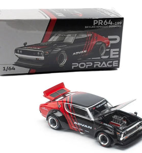 Pop Race 1:64 Nissan Skyline GT-R Drift KPGC110 Kenmeri Advan Livery PR640199-1F