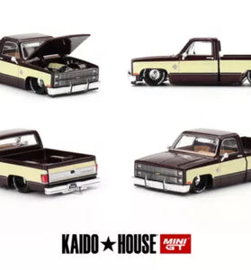 Kaido House x Mini GT 1:64 Chevrolet Silverado KAIDO Vintage Spec V1 – Two-Tone Brown Cream
