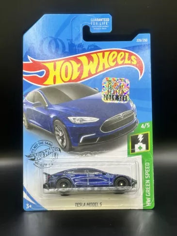 2019 HOT WHEELS SUPER TREASURE HUNT TESLA MODEL S w/FACTORY STICKER