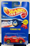 HOT WHEELS #69 RED FERRARI F40 w/GOLD 3 SPOKE WHEELS IN PROTECTO