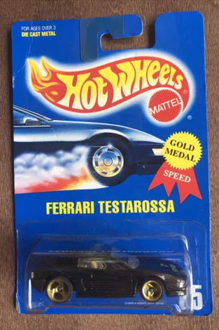 HOT WHEELS #35 BLACK FERRARI TESTAROSSA W/GOLD 3 SPOKE WHEELS