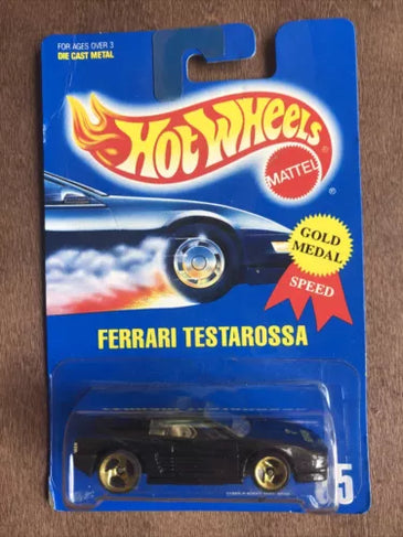 HOT WHEELS #35 BLACK FERRARI TESTAROSSA W/GOLD 3 SPOKE WHEELS