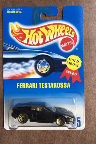 HOT WHEELS #35 BLACK FERRARI TESTAROSSA w/GOLD LACE WHEELS