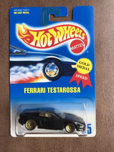 HOT WHEELS #35 BLACK FERRARI TESTAROSSA w/GOLD LACE WHEELS