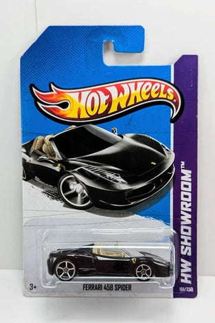 2013 HOT WHEELS #151 BLACK FERRARI 458 SPIDER