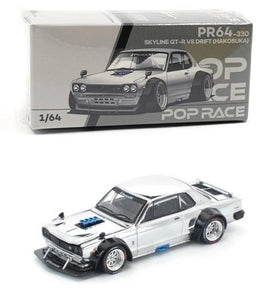 Pop Race Nissan Skyline GT-R V8 Drift Hakosuka Silver Chrome 1:64 PR640330
