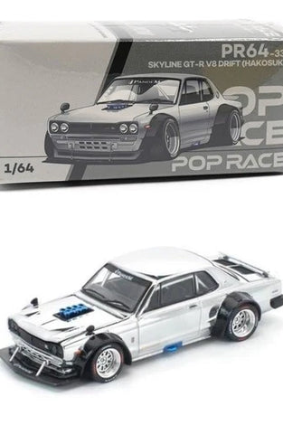 Pop Race Nissan Skyline GT-R V8 Drift Hakosuka Silver Chrome 1:64 PR640330