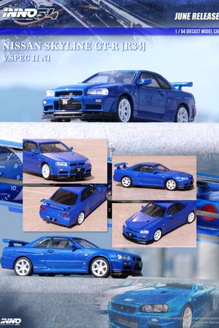 INNO64 BLUE NISSAN SKYLINE GT-R (R34) V-SPEC II NUR