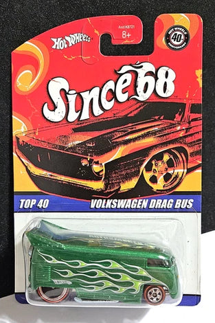 HOT WHEELS SINCE '68 GREEN w/FLAMES VOLKSWAGEN DRAG BUS