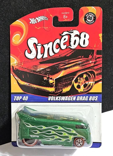 HOT WHEELS SINCE '68 GREEN w/FLAMES VOLKSWAGEN DRAG BUS