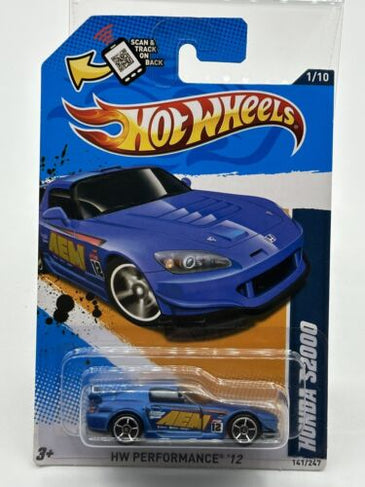 2012 HOT WHEELS #141 BLUE HONDA S2000 w/WINDSHIELD BANNER