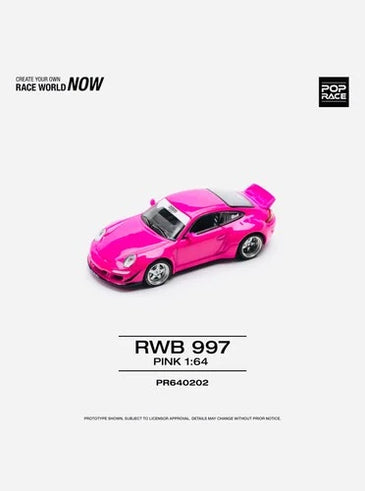 Porsche RWB 997 Pink #202 Factory Sealed 1:64 Model Car by Pop Race PR640202