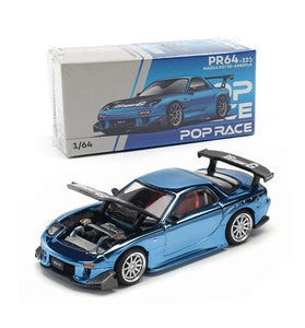 POPRACE PR64-223 MAZDA RX7 RE-AMEMIYA WIDEBODY BLUE CHROME 1/64 POP RACE RX-7