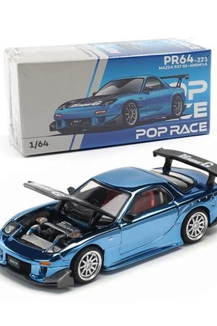 POPRACE PR64-223 MAZDA RX7 RE-AMEMIYA WIDEBODY BLUE CHROME 1/64 POP RACE RX-7