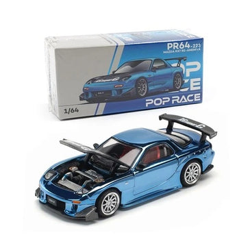 POPRACE PR64-223 MAZDA RX7 RE-AMEMIYA WIDEBODY BLUE CHROME 1/64 POP RACE RX-7