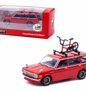 Tarmac Works GLOBAL64 Datsun Bluebird 510 Wagon (Red) with Bicycle and Rack