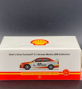 TARMAC WORKS GRAN TURISMO 7 1998 MITSUBISHI LANCER EVO V SHELL 1/64 Play Station