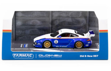 Tarmac Works HOBBY64 Blue & White Old & New Porsche 997 1:64