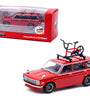 Tarmac Works 1:64 Datsun Bluebird 510 Wagon (Red) with Bicycle and Rack – Global64